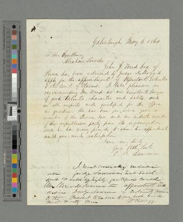 Charles B. Lawrence, Galesburg, Illinois, letter to Abraham Lincoln