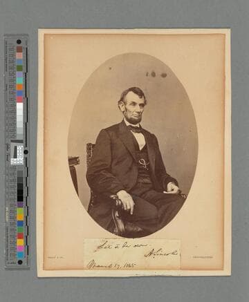 Abraham Lincoln signed note on photograph portrait