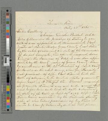 James M. Campbell, Knoxville, Tennessee, letter to Abraham Lincoln