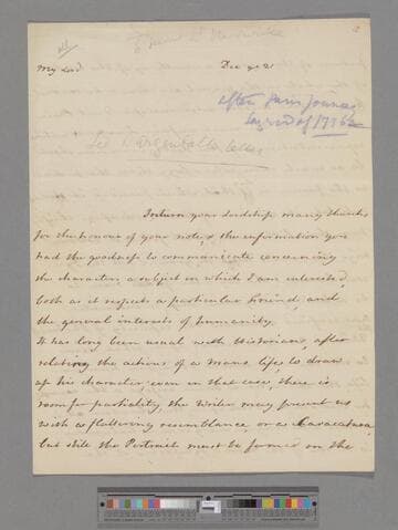 Montagu, Elizabeth (Robinson). Letter to Philip Yorke, 2nd Earl of Hardwicke