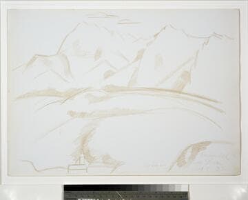 Mountain Landscape with Church Steeple in Foreground