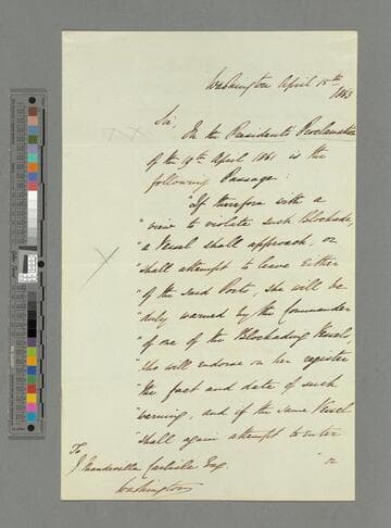 Richard Bickerton Pemell Lyons, 1st Viscount Lyons, Washington, D.C., letter to J. Mandeville Carlisle, Washington, D.C