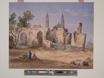 View at Scinde, Half-ruined Buildings with Two Towers