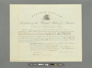 Abraham Lincoln, Washington, D.C. appointment of Hiram Barney as Collector of Customs, New York