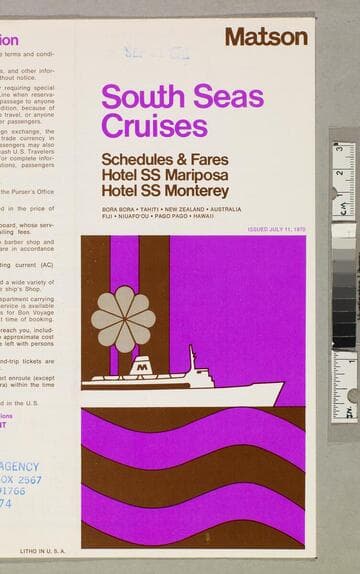 South Seas cruise : schedules & fares hotel SS Mariposa hotel SS Monterey