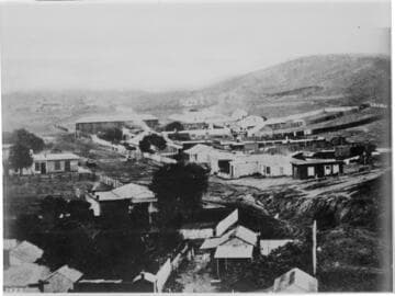 Broadway South from Court House Hill, Los Angeles, 1860