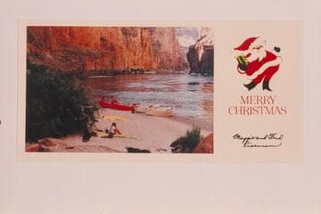 1971 Christmas card of Maggie and Fred Eiseman, displaying the dories they used