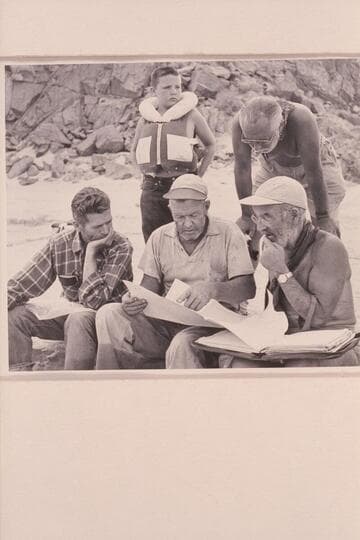 Briefing at Diamond Creek.  Buzzy Belknap isn't interested.  Masland looks on.  Hugh Cutler at left.  Rod Sanderson is center and Marston at right