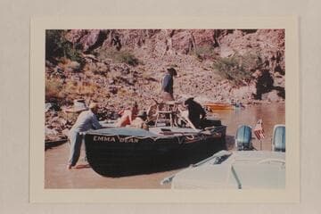 Preparing the "Emma Dean" for pictures; Bright Angel Creek.  The Harris-Brennan boats are in the background