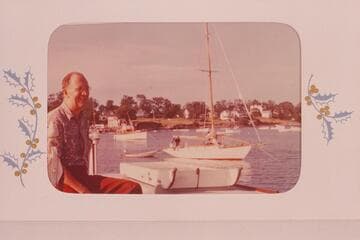 Christmas card:  Buck Buchan sailing from Boston on the Yacht "Samarkand"