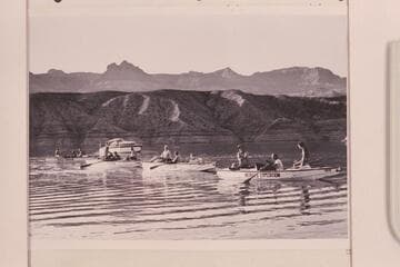 Nevills four boats at Pierces Ferry at end of Grand Canyon traverse of 1947