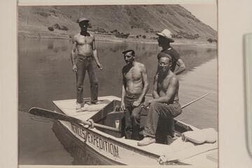 The oarsmen of the Snake River run of 1946; Brownlee Ferry:  Nevills, Frost, Walker and Marston