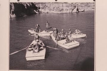 The 1948 party, under Nevills leadership, lined up for photographers near Emory Falls; Lake Mead in lower Grand Canyon