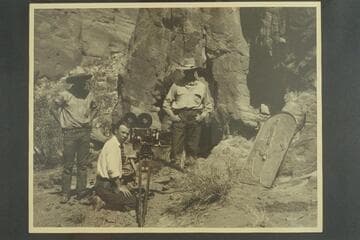 Cameraman Pat Cannon at the placing of the plaque at Rainbow Bridge