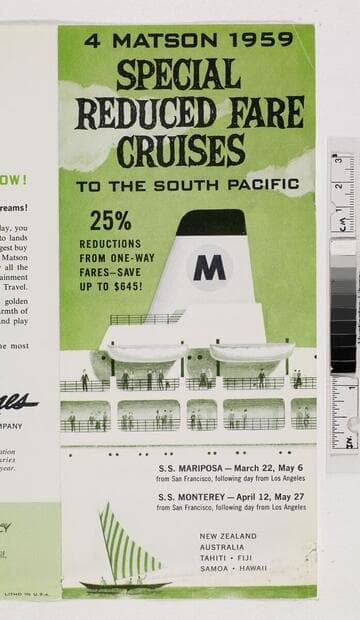 4 Matson 1959 special reduced fare cruises to the South Pacific