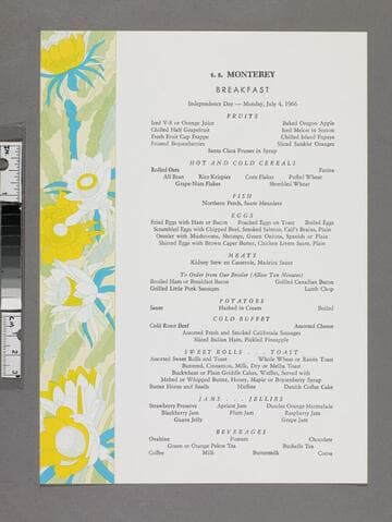 S. S. Monterey breakfast menu