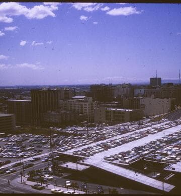 1st and Olive Streets on a clear day