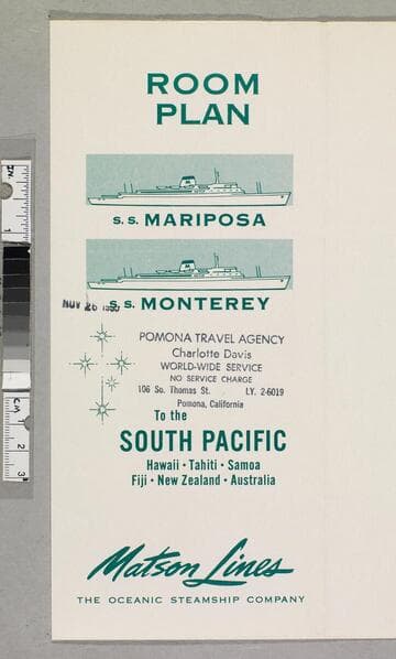 Room plan : S. S. Mariposa S. S. Monterey to the South Pacific