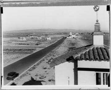 Lido Isle road, buildings, and beach, Newport Beach. approximately 1930