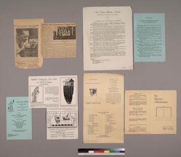 Eleven envelopes of materials relating to or about puppetry and marionettes, 1928 to 1940