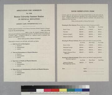 Application for Admission to the Boston University Summer Session in Physical Education at Sargent Camp, Peterborough, N.H