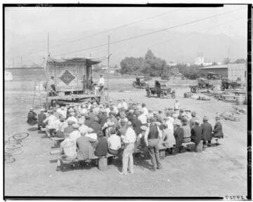 Score board in Lamanda Park, Pasadena. October 9, 1926