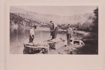 Blake; Curley Hale; West; Page.  With the boats used on upper Green in 1926.  Those boats had been used for the Survey in 1922