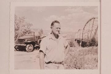 Willie Taylor at end of Green River run in 1947, July.  Jensen, Utah.  End of his first River trip