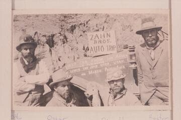 The Zahn party which took the Franklin car to the Zahn Mine on the San Juan River.  "Close view of the crop before harvesting as we neared home sweet home."  Otto, Oscar, Ozwald, Hector