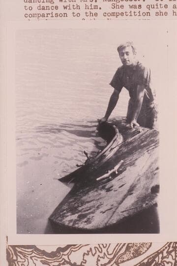 The sunken "Canopy" at Lees Ferry after her return following the breaking of her prop at Mile 105.  D. Harold McDermid at stern