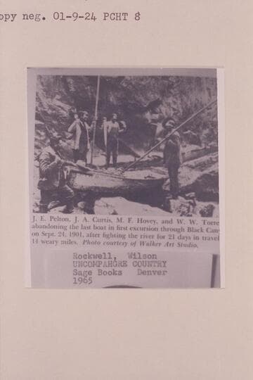 Pelton, Curtis, Hovey, and Torrence abandoning the last boat in the Black Canyon of the Gunnison