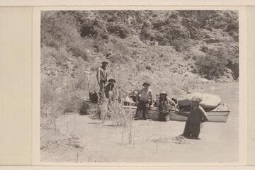 The "Esmeralda II" and her crew at Bright Angel Creek.  Marston; Taylor; Edward Hudson; Ed Hudson; Robinson