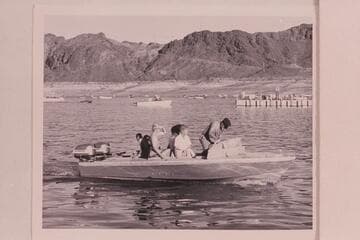 Trail run of the "RATTLESNAKE" on Lake Mead.  Power by two 25HP Evinrudes