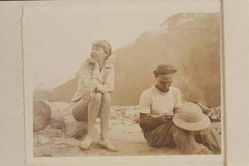 Norm Nevills marks hat for Margaret Marston near end of 1947 run.  Probably at Diamond Creek