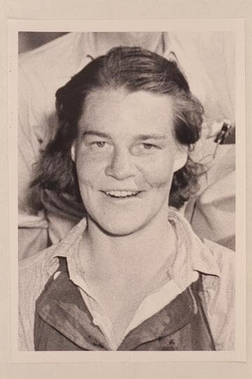 Lois Jotter at end of Grand Canyon traverse.  Lois Jotter is now Mrs. Victor Cutter (1953)