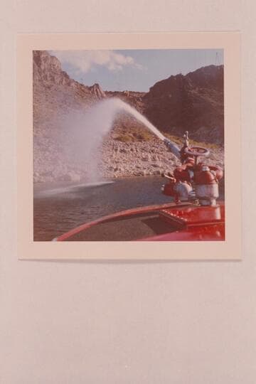 The bow nozzle at work from jet fire boat, Lake Mead