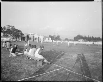Girl's hockey game, Polytechnic Elementary School, 1030 East California, Pasadena. 1934