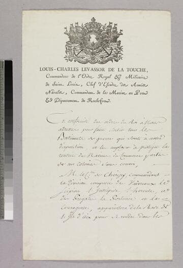 Letter : Rochefort, to Charles Paul Emile comte de Cherisey, 1779 March 1