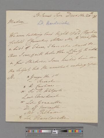 Yorke, Philip, 2nd Earl of Hardwicke. Letter to Elizabeth (Robinson) Montagu