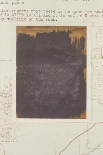 Robidoux inscription on Book Cliffs where Westwater Creek breaks through. Joe Baker reports that there is no question that the third letter in WIYTE is a Y and it is not an N with a part chipped away by spalling of the rock