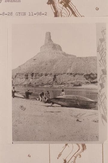 From a half stereo: Camp No. 50 of the second Powell crew at Mile 11 1/4 in Gray Canyon. Stereo No. 98