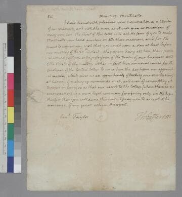 Thomas Jefferson, Monticello, letter to Robert Taylor